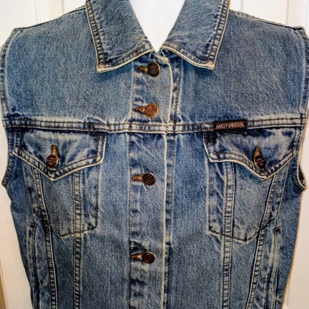 Vtg Women's HARLEY DAVIDSON Motorcycle Denim Blue Jean Biker Vest Size Small